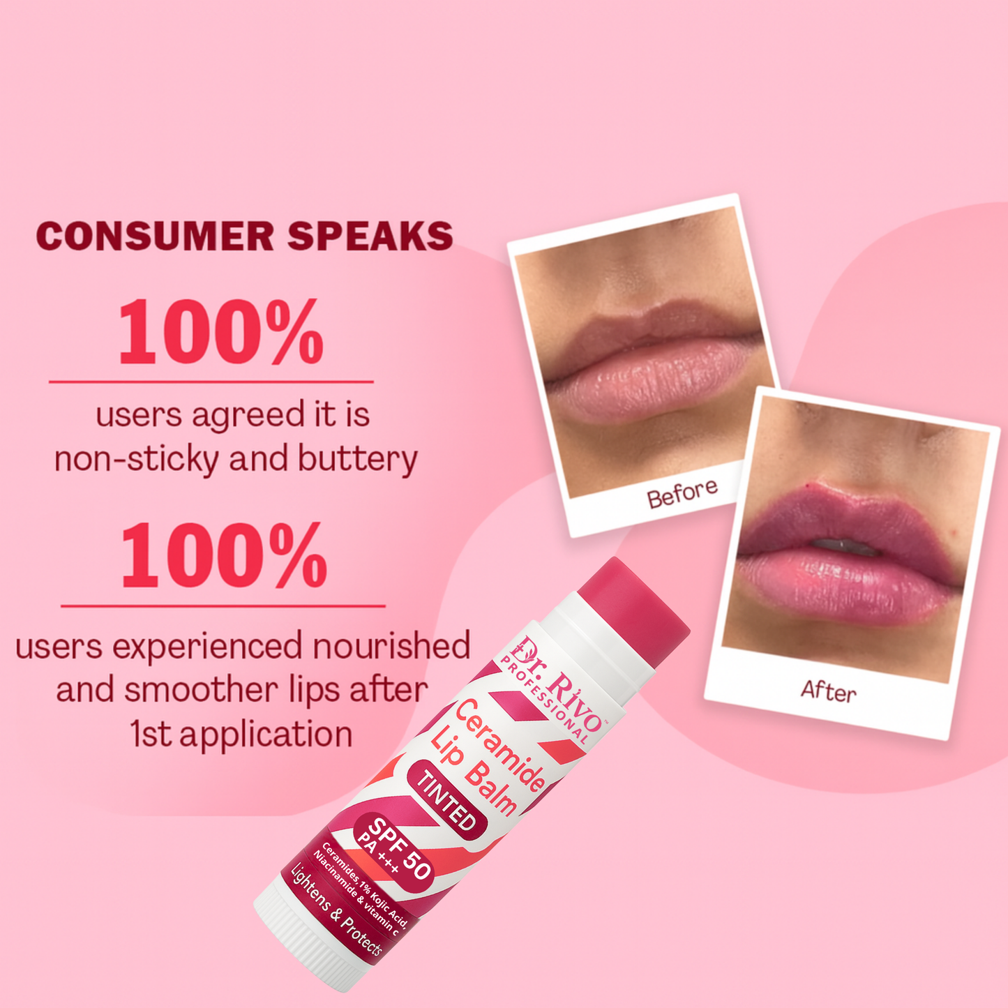 Tinted Ceramide Lip Balm with SPF50 PA+++ - Kojic Acid & Niacinamide Raspberry