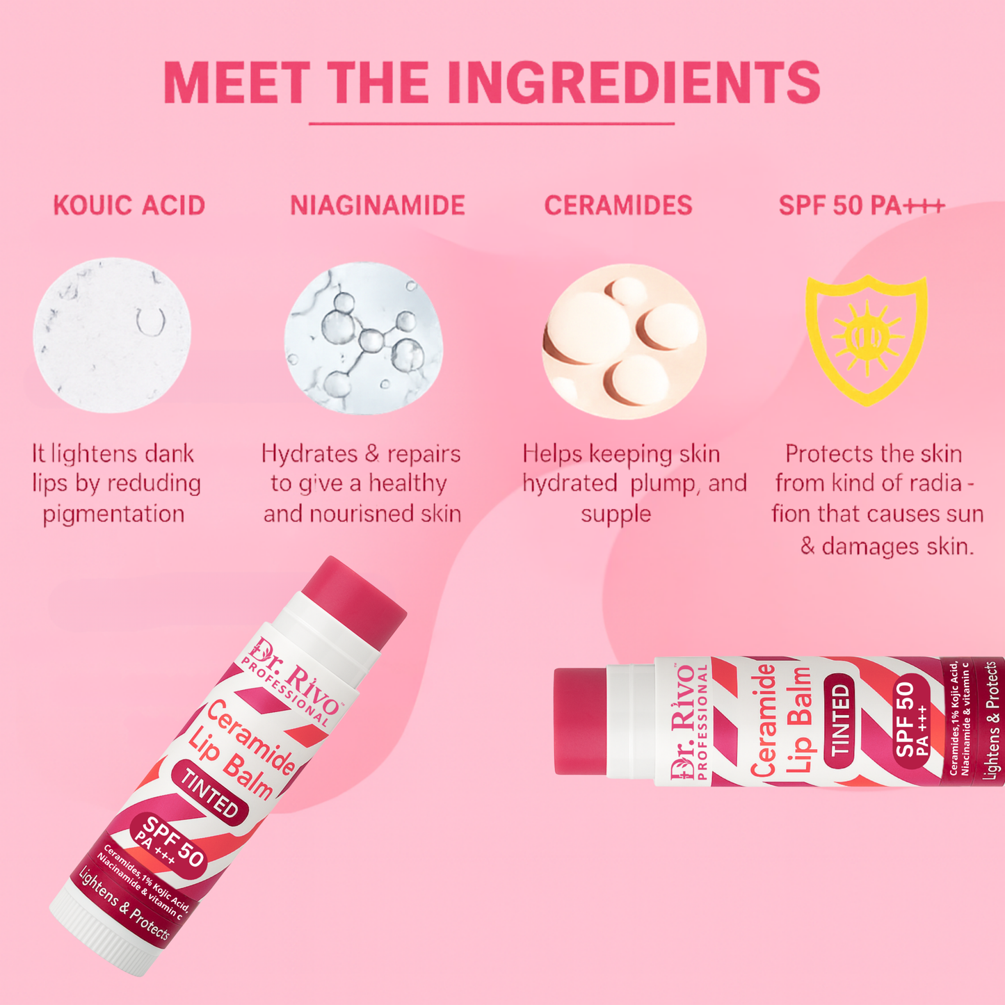 Tinted Ceramide Lip Balm with SPF50 PA+++ - Kojic Acid & Niacinamide Raspberry