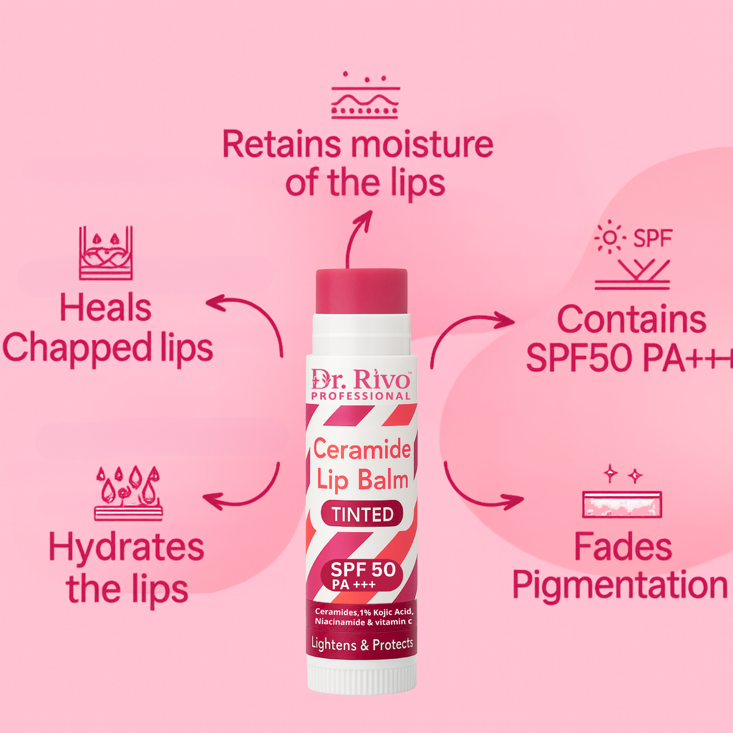 Tinted Ceramide Lip Balm with SPF50 PA+++ - Kojic Acid & Niacinamide Raspberry