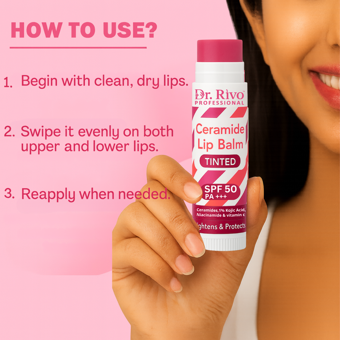 Tinted Ceramide Lip Balm with SPF50 PA+++ - Kojic Acid & Niacinamide Raspberry