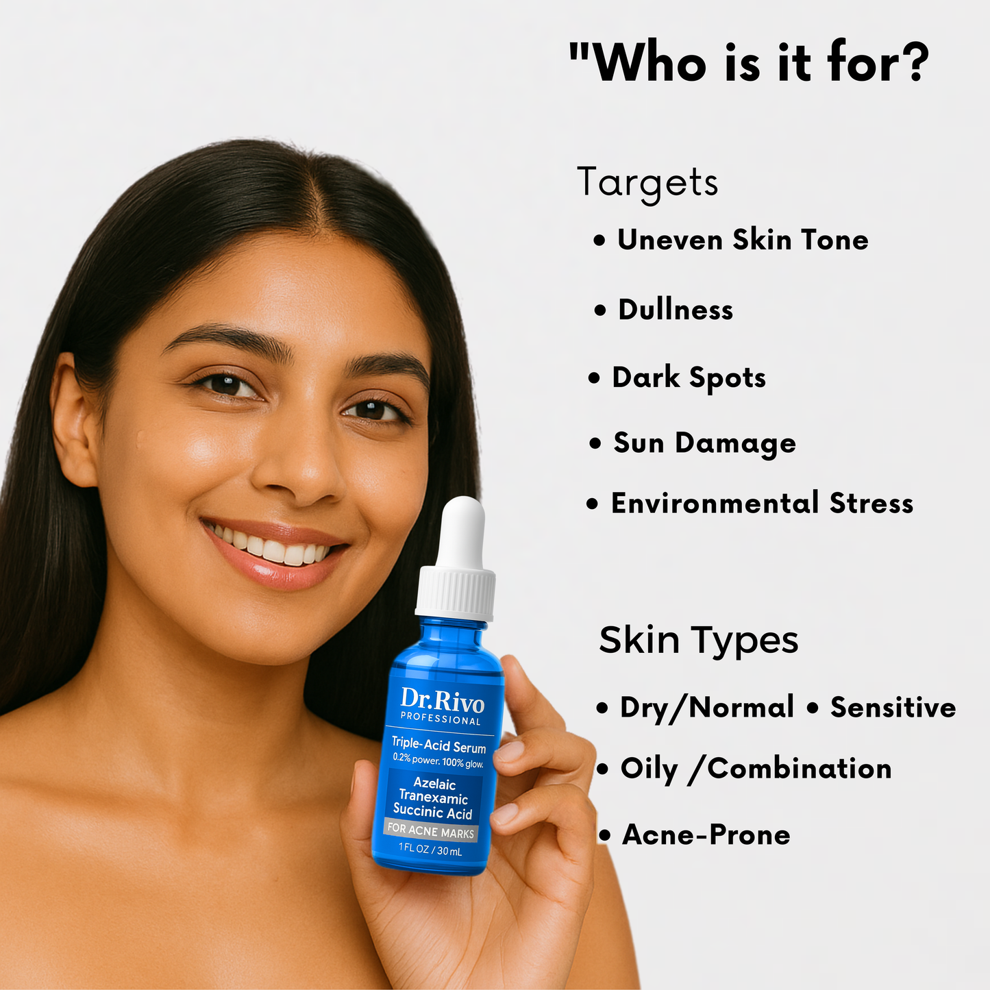 Triple-Acid Face Serum – Fades acne marks, brightens skin & boosts glow. 0.2% active formula. Gentle, effective & fast-absorbing.
