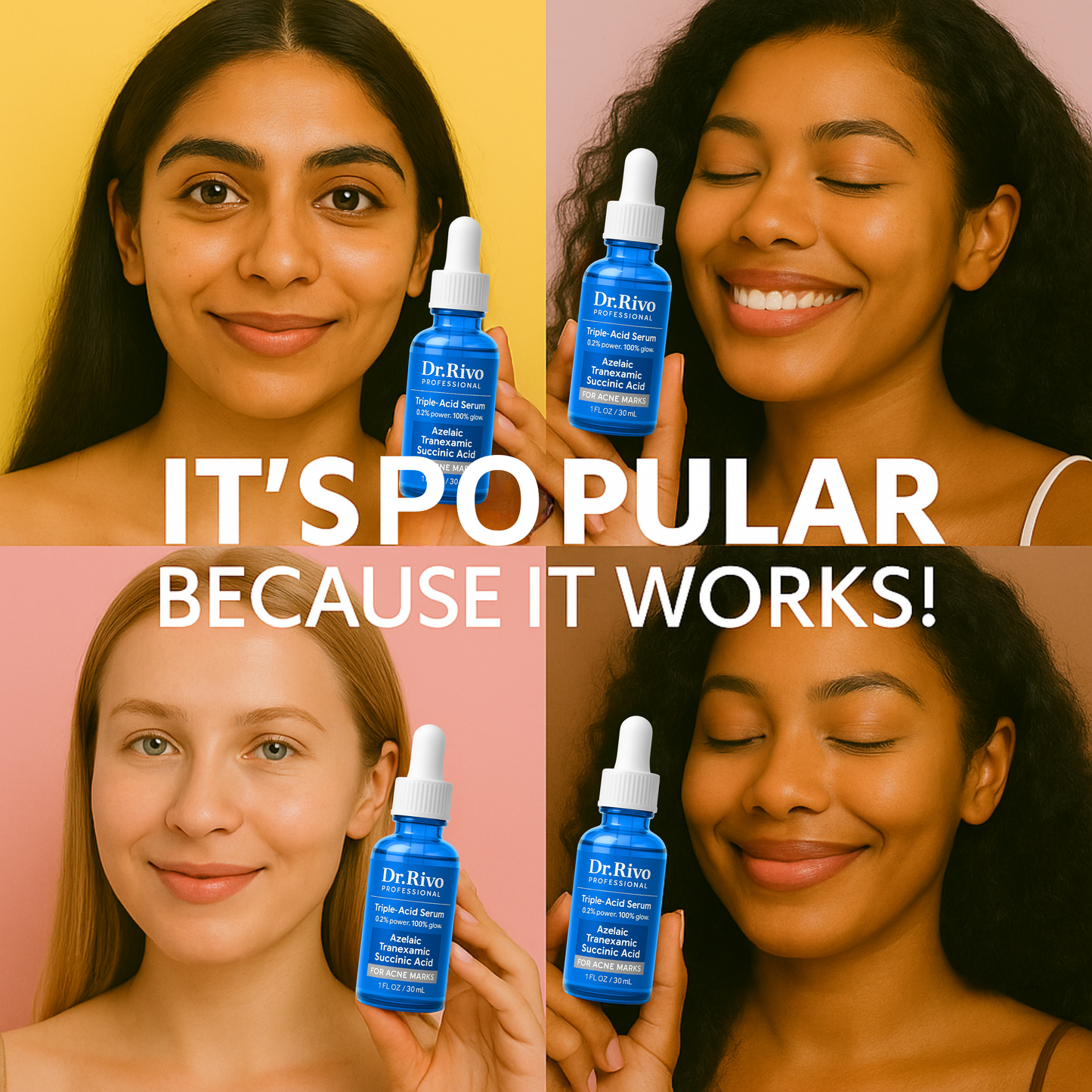 Triple-Acid Face Serum – Fades acne marks, brightens skin & boosts glow. 0.2% active formula. Gentle, effective & fast-absorbing.