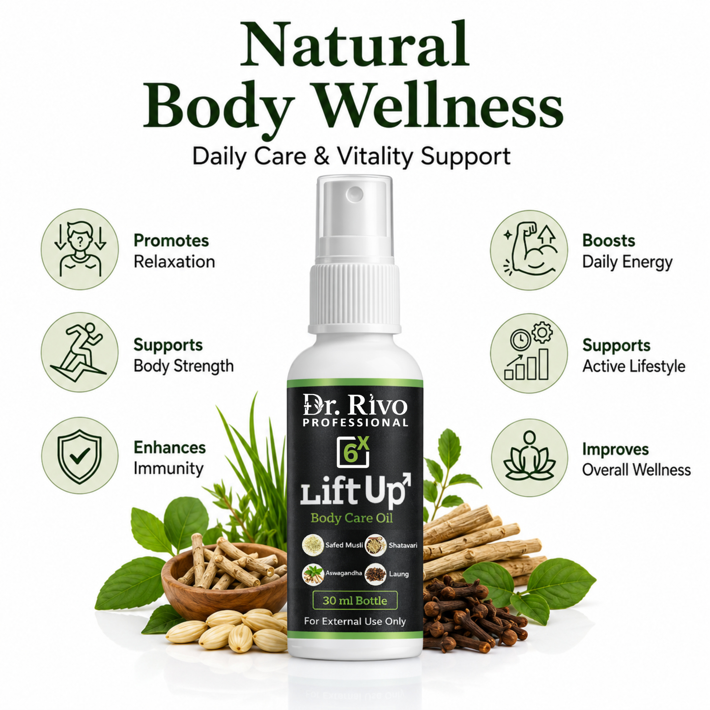 6X LiftUp Body Care Oil for Men | Herbal Massage Oil Dr.Rivo PROFESSIONAL