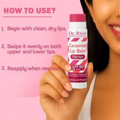 Tinted Ceramide Lip Balm with SPF50 PA+++ - Kojic Acid & Niacinamide Raspberry