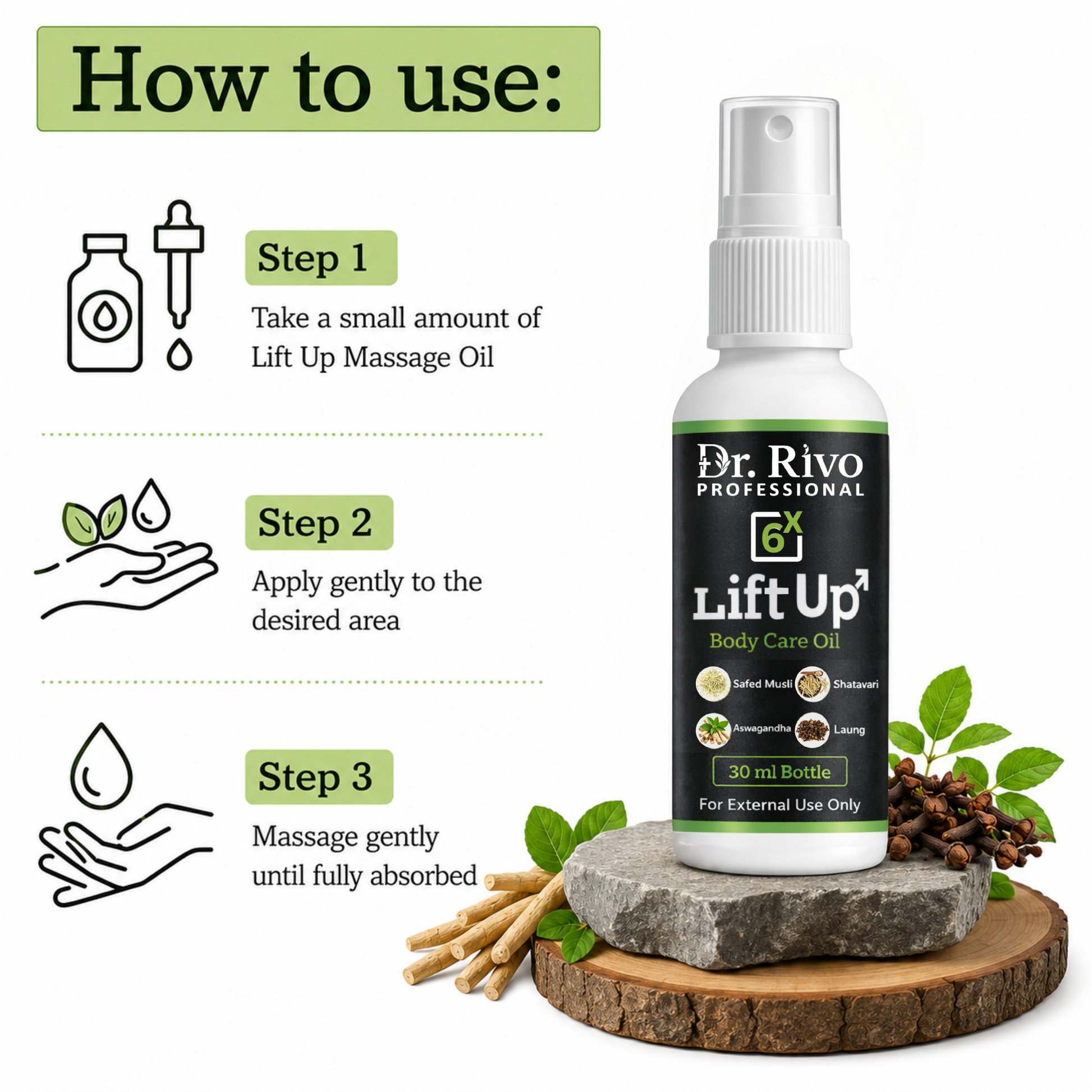 6X LiftUp Body Care Oil for Men | Herbal Massage Oil Dr.Rivo PROFESSIONAL