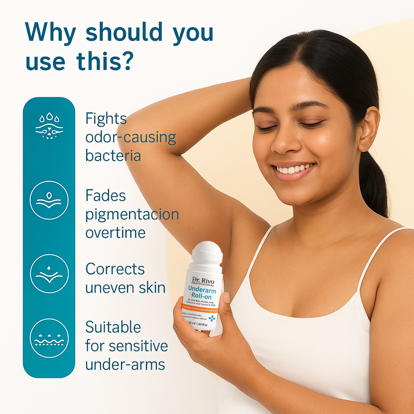 4% AHA BHA Underarm Roll On | For Dark Underarm & Odour Control | Deodorant Roll-on - For Men & Women